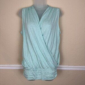 Garnet Hill Women's Blue Pima Cotton Stretch Faux Wrap Sleeveless Top Size L